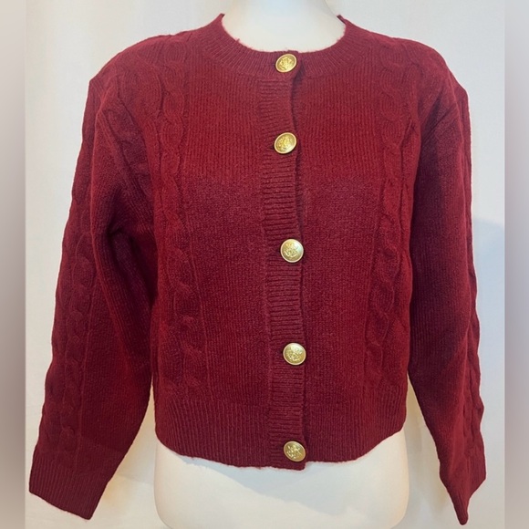 J.Crew Cable-knit cardigan sweater in burgundy - Picture 8 of 11